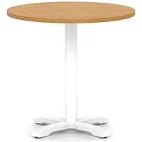 Italia 800mm Poseur Round Table Oak Top 750mm High White Leg Cross Base