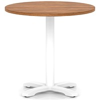 Italia 800mm Poseur Round Table Walnut Top 750mm High White Leg Cross Base