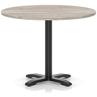 Italia 1000mm Poseur Round Table Grey Oak Top 750mm High Black Leg Cross Base