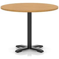 Italia 1000mm Poseur Round Table Oak Top 750mm High Black Leg Cross Base