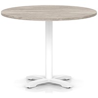 Italia 1000mm Poseur Round Table Grey Oak Top 750mm High White Leg Cross Base