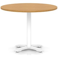 Italia 1000mm Poseur Round Table Oak Top 750mm High White Leg Cross Base