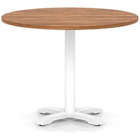 Italia 1000mm Poseur Round Table Walnut Top 750mm High White Leg Cross Base