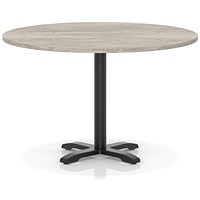 Italia 1200mm Poseur Round Table Grey Oak Top 750mm High Black Leg Cross Base