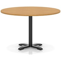 Italia 1200mm Poseur Round Table Oak Top 750mm High Black Leg Cross Base