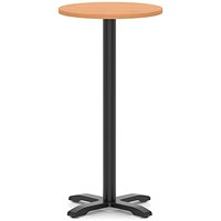 Italia 600mm Poseur Round Table Beech Top 1170mm High Black Leg Cross Base