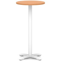 Italia 600mm Poseur Round Table Beech Top 1170mm High White Leg Cross Base
