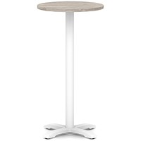 Italia 600mm Poseur Round Table Grey Oak Top 1170mm High White Leg Cross Base