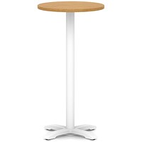 Italia 600mm Poseur Round Table Oak Top 1170mm High White Leg Cross Base