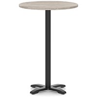 Italia 800mm Poseur Round Table Grey Oak Top 1170mm High Black Leg Cross Base