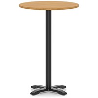 Italia 800mm Poseur Round Table Oak Top 1170mm High Black Leg Cross Base