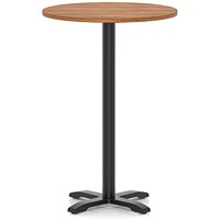 Italia 800mm Poseur Round Table Walnut Top 1170mm High Black Leg Cross Base