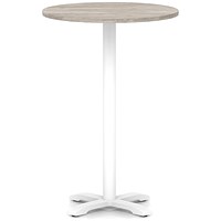 Italia 800mm Poseur Round Table Grey Oak Top 1170mm High White Leg Cross Base