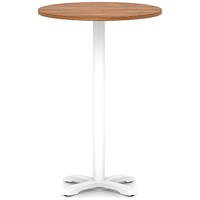 Italia 800mm Poseur Round Table Walnut Top 1170mm High White Leg Cross Base