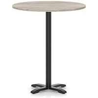 Italia 1000mm Poseur Round Table Grey Oak Top 1170mm High Black Leg Cross Base