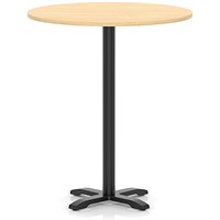 Italia 1000mm Poseur Round Table Maple Top 1170mm High Black Leg Cross Base