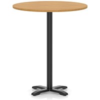 Italia 1000mm Poseur Round Table Oak Top 1170mm High Black Leg Cross Base