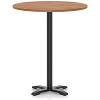 Italia 1000mm Poseur Round Table Walnut Top 1170mm High Black Leg Cross Base