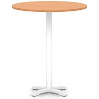 Italia 1000mm Poseur Round Table Beech Top 1170mm High White Leg Cross Base