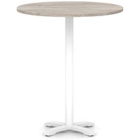 Italia 1000mm Poseur Round Table Grey Oak Top 1170mm High White Leg Cross Base