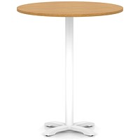 Italia 1000mm Poseur Round Table Oak Top 1170mm High White Leg Cross Base