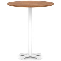 Italia 1000mm Poseur Round Table Walnut Top 1170mm High White Leg Cross Base
