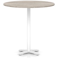 Italia 1200mm Poseur Round Table Grey Oak Top 1170mm High White Leg Cross Base