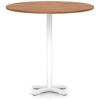 Italia 1200mm Poseur Round Table Walnut Top 1170mm High White Leg Cross Base