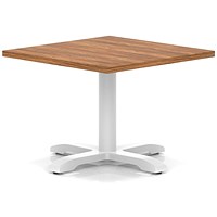 Italia 800mm Square Coffee Table Walnut Top 495mm High White Leg Cross Base