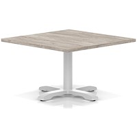 Italia 1000mm Square Coffee Table Grey Oak Top 495mm High White Leg Cross Base