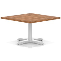 Italia 1000mm Square Coffee Table Walnut Top 495mm High White Leg Cross Base