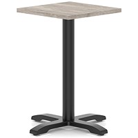 Italia 600mm Poseur Square Table Grey Oak Top 750mm High Black Leg Cross Base
