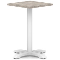 Italia 600mm Poseur Square Table Grey Oak Top 750mm High White Leg Cross Base
