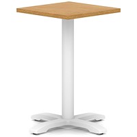 Italia 600mm Poseur Square Table Oak Top 750mm High White Leg Cross Base