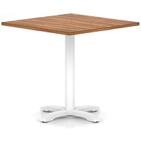 Italia 1000mm Poseur Square Table Walnut Top 750mm High White Leg Cross Base