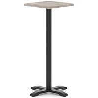 Italia 600mm Poseur Square Table Grey Oak Top 1170mm High Black Leg Cross Base