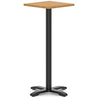 Italia 600mm Poseur Square Table Oak Top 1170mm High Black Leg Cross Base