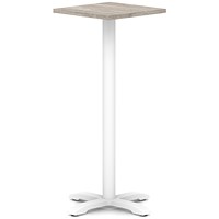 Italia 600mm Poseur Square Table Grey Oak Top 1170mm High White Leg Cross Base