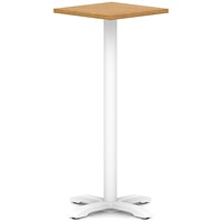 Italia 600mm Poseur Square Table Oak Top 1170mm High White Leg Cross Base