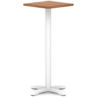 Italia 600mm Poseur Square Table Walnut Top 1170mm High White Leg Cross Base