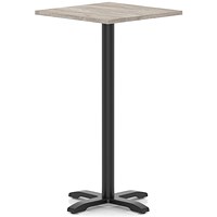 Italia 800mm Poseur Square Table Grey Oak Top 1170mm High Black Leg Cross Base