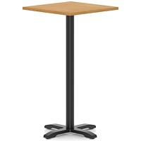 Italia 800mm Poseur Square Table Oak Top 1170mm High Black Leg Cross Base