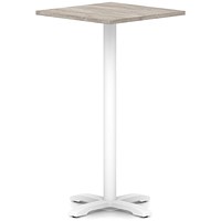 Italia 800mm Poseur Square Table Grey Oak Top 1170mm High White Leg Cross Base