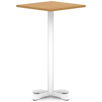 Italia 800mm Poseur Square Table Oak Top 1170mm High White Leg Cross Base