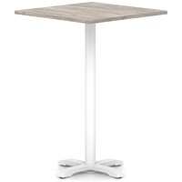Italia 1000mm Poseur Square Table Grey Oak Top 1170mm High White Leg Cross Base