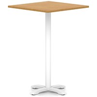 Italia 1000mm Poseur Square Table Oak Top 1170mm High White Leg Cross Base