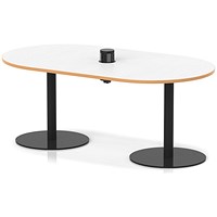 Italia Volta 1800mm Poseur Boardroom Table With Pop-up Power Module White Top Natural Wood Edge 720mm High Black Leg