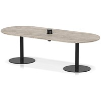 Italia Volta 2400mm Poseur Boardroom Table With Pop-up Power Module Grey Oak Top 720mm High Black Leg