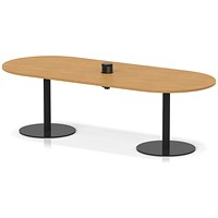 Italia Volta 2400mm Poseur Boardroom Table With Pop-up Power Module Oak Top 720mm High Black Leg