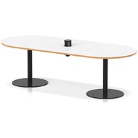 Italia Volta 2400mm Poseur Boardroom Table With Pop-up Power Module White Top Natural Wood Edge 720mm High Black Leg